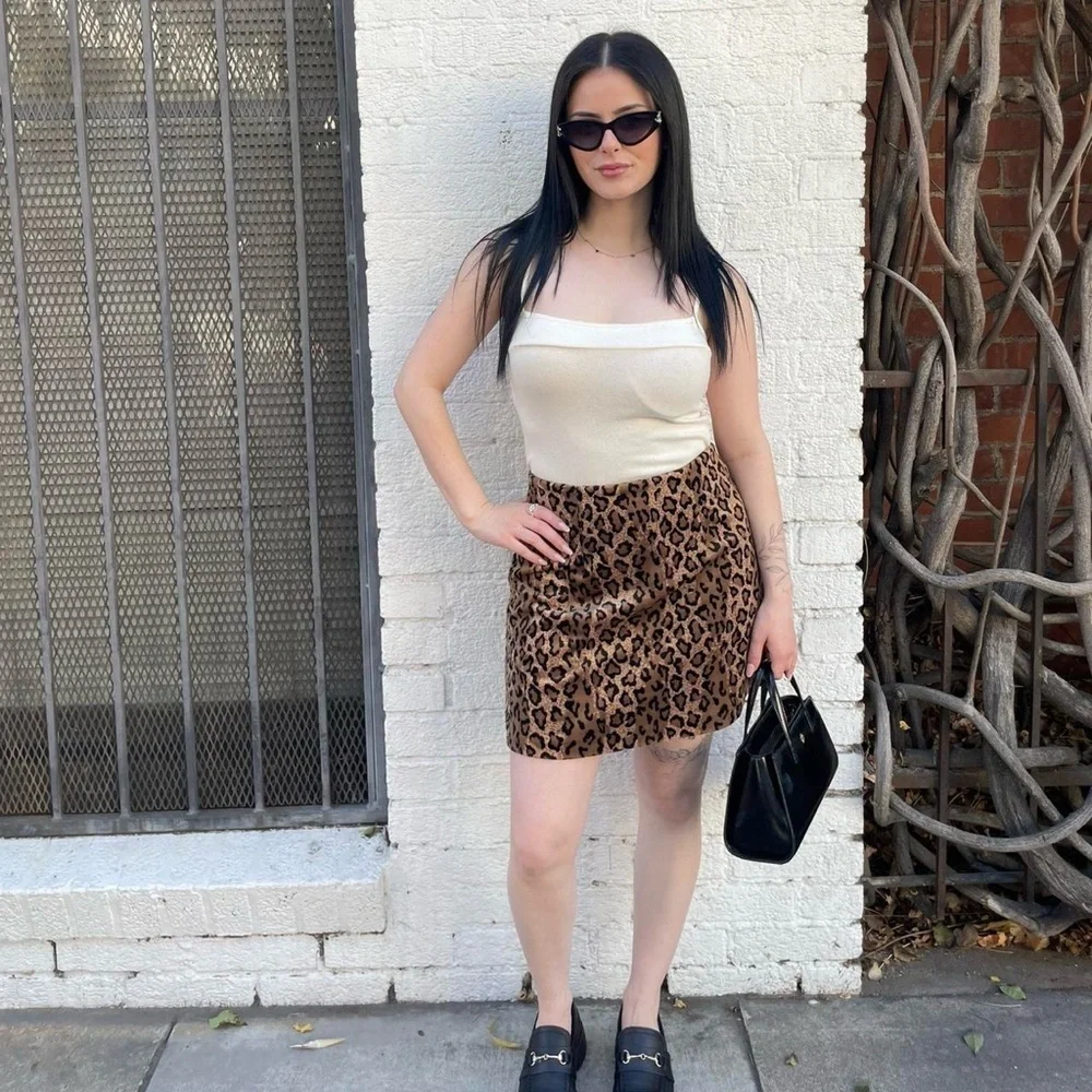 Vintage retro cheetah Leopard print fuzzy mini skirt sz s / 26